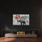 Street Art Wandbild im Querformat mit Elefant und Weltkarte im Wohnraum