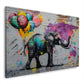 Wandbild Elefant mit Luftballons vor Weltkarte im Street Art Stil auf Leinwand