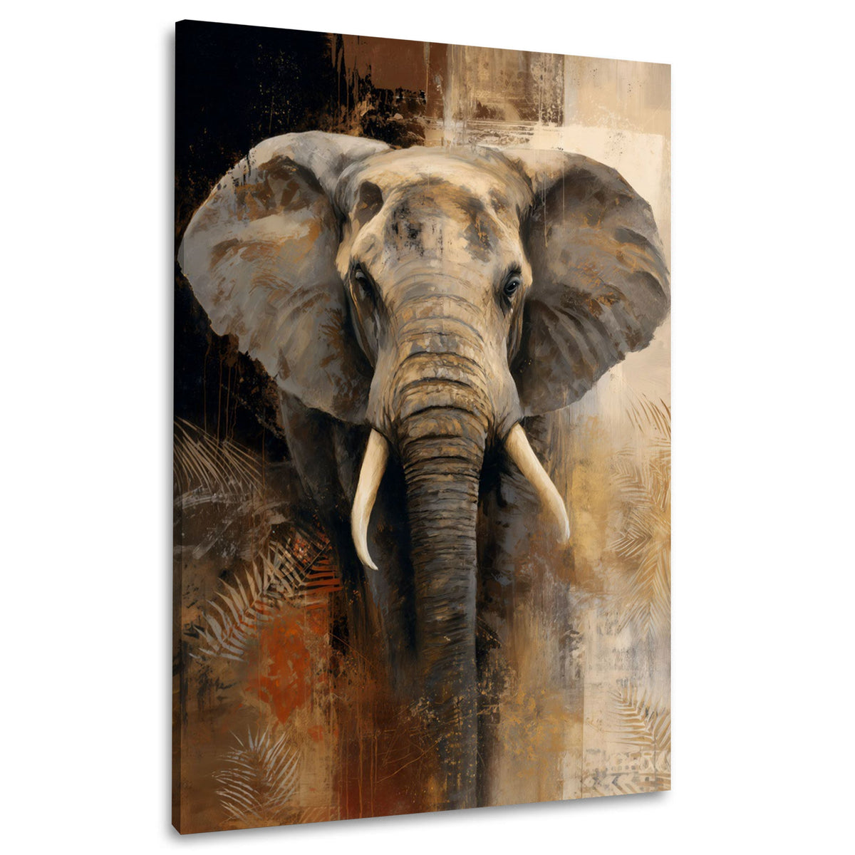 Wandbild mit elegantem Elefant vor goldbraunem Hintergrund