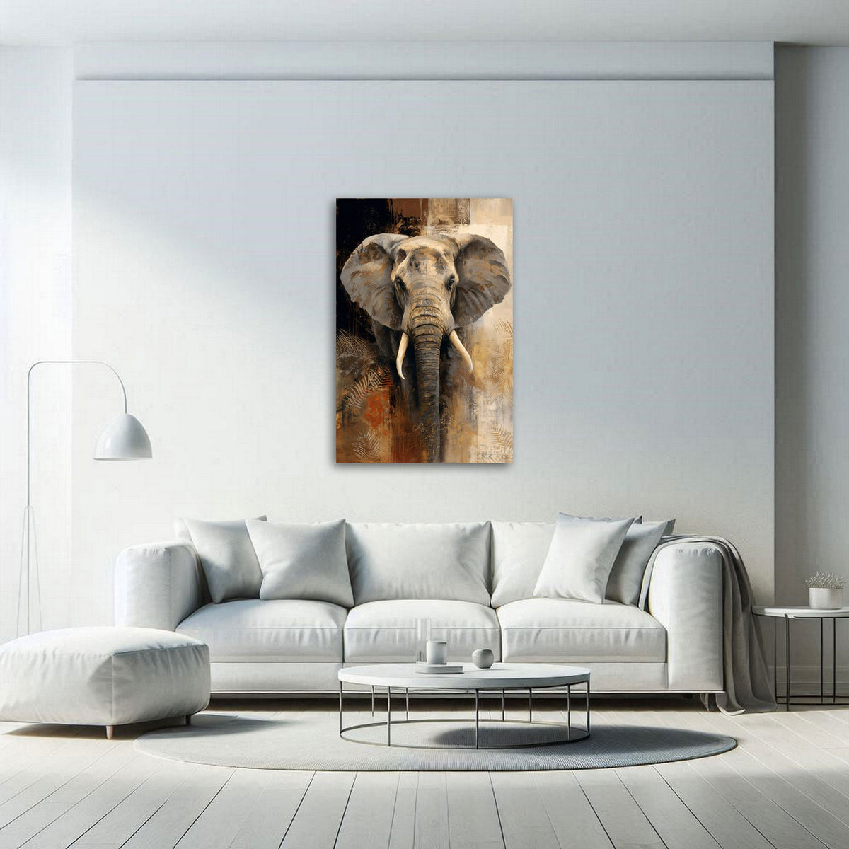 Elefant Wandbild über dem Sofa im Wohnzimmer