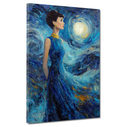 Elegante Audrey Impressionismus Blaue Wirbel Wandbild