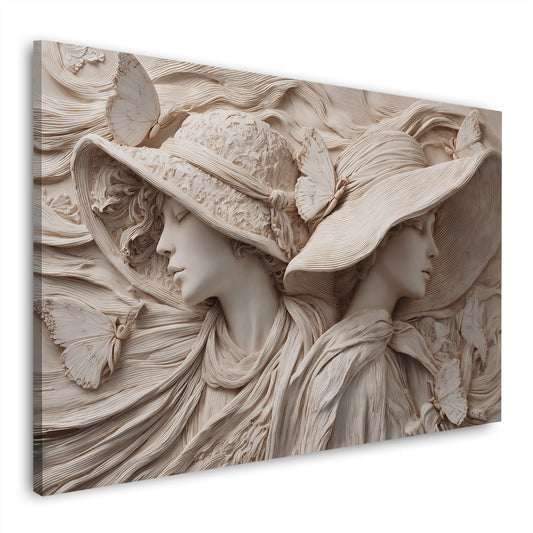 Elegante Damen Skulptur mit Hüten und Schmetterlingen Wandbild