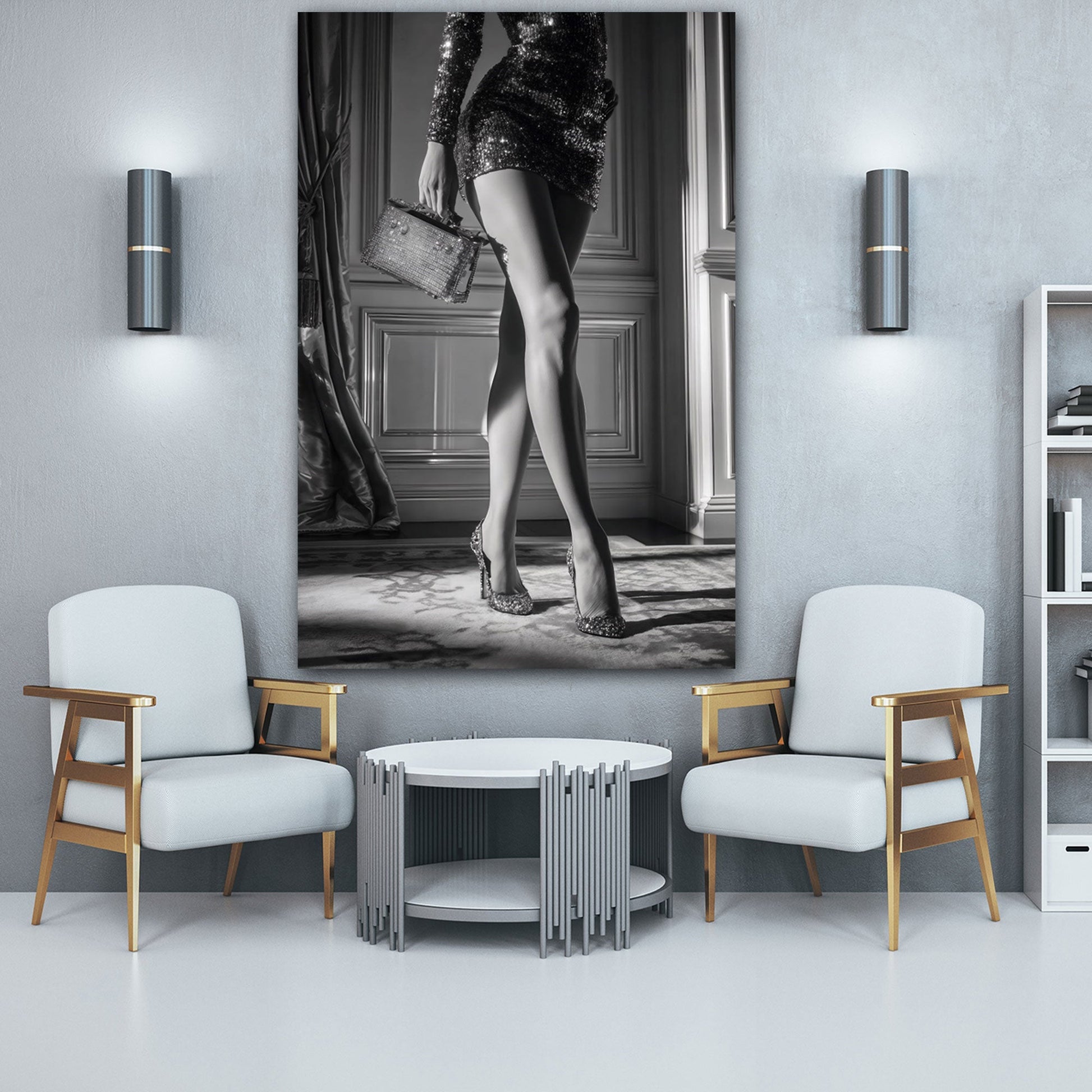 Schwarz-Weiß Fashion Wandbild im modernen Ankleidezimmer