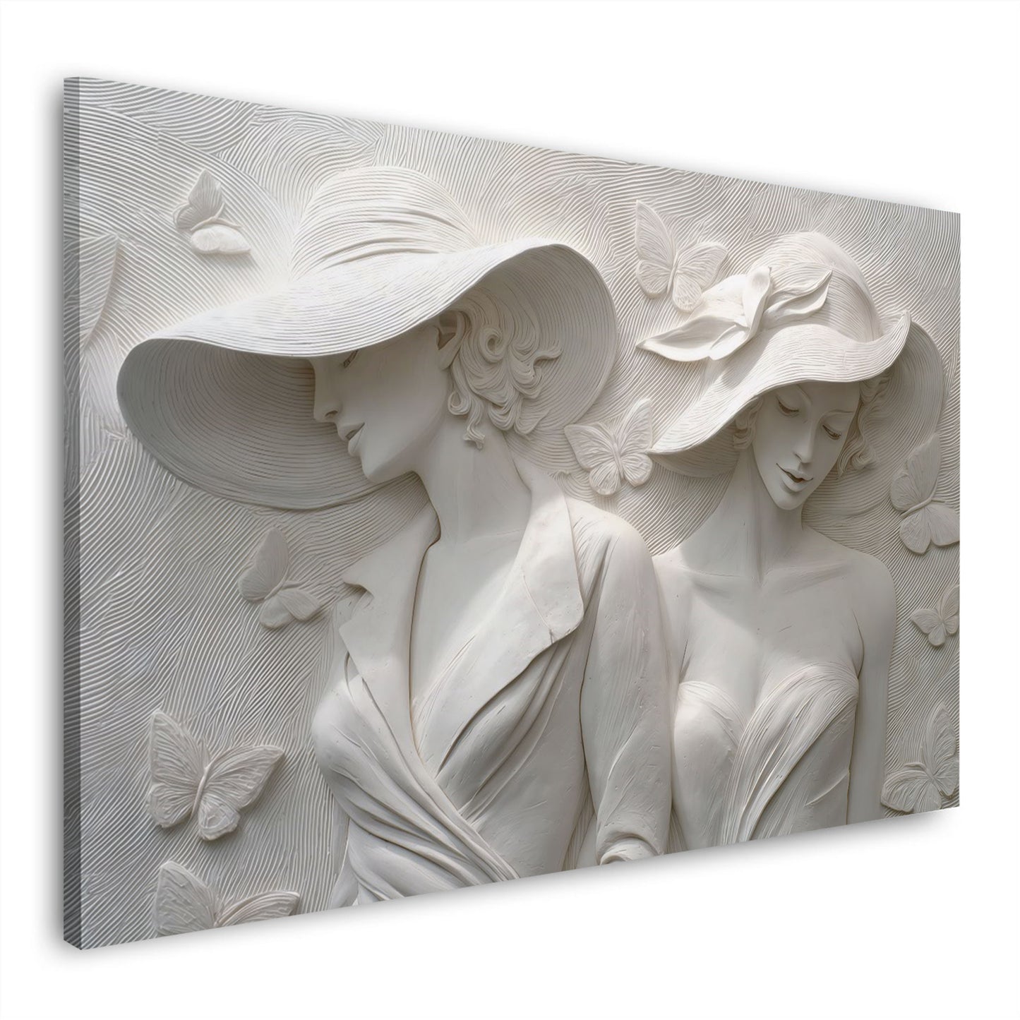 Elegante Frauen Skulptur große Hüte Schmetterlinge Wandbild