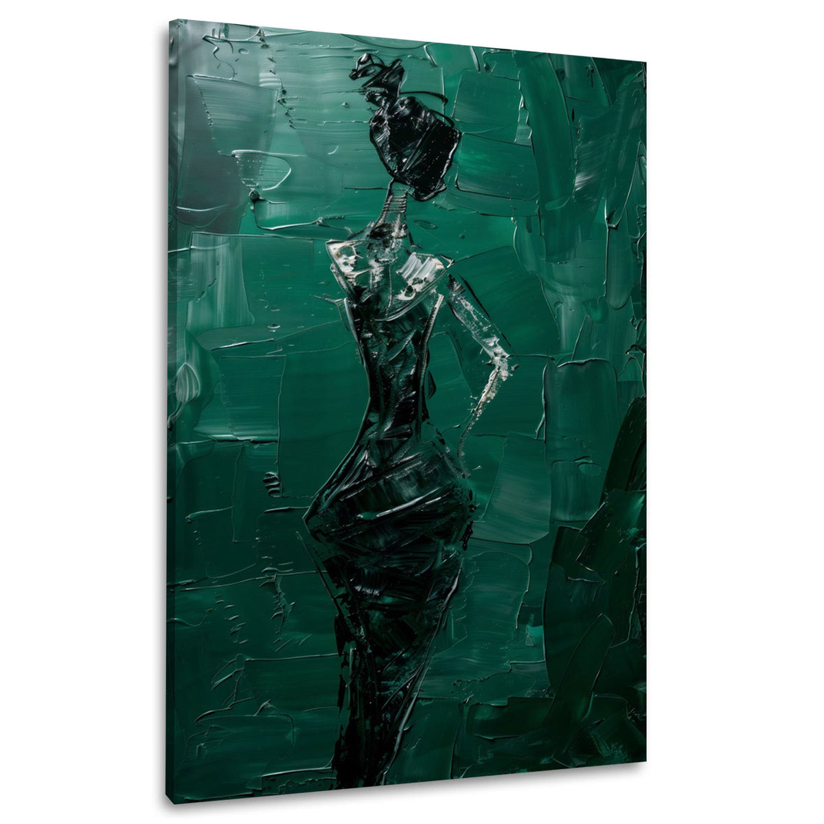 Wandbild mit eleganter Frauensilhouette auf Smaragdgrün