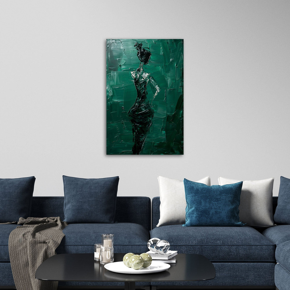 Abstraktes Figuren Wandbild über dem Sofa im Wohnzimmer