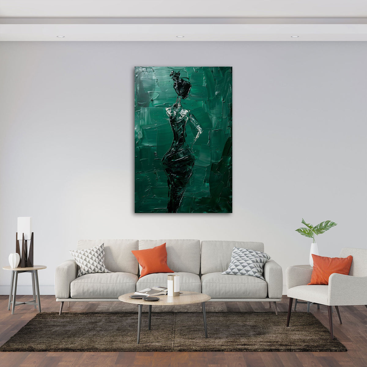 Grünes Wandbild als eleganter Akzent im Flur