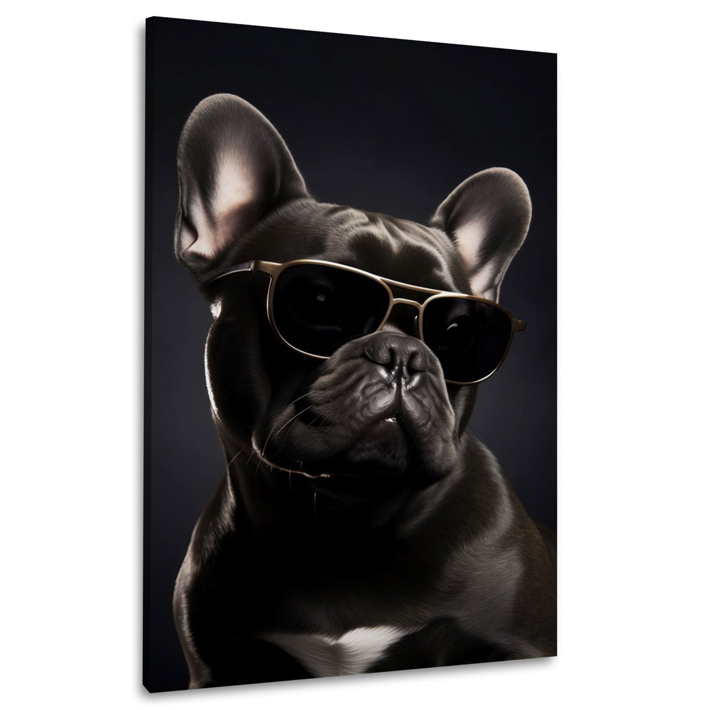 Elegante schwarze Bulldogge mit Brille Hund Wandbild
