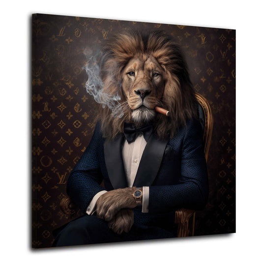 Eleganter Löwe im Smoking mit Zigarre stilvoll Wandbild