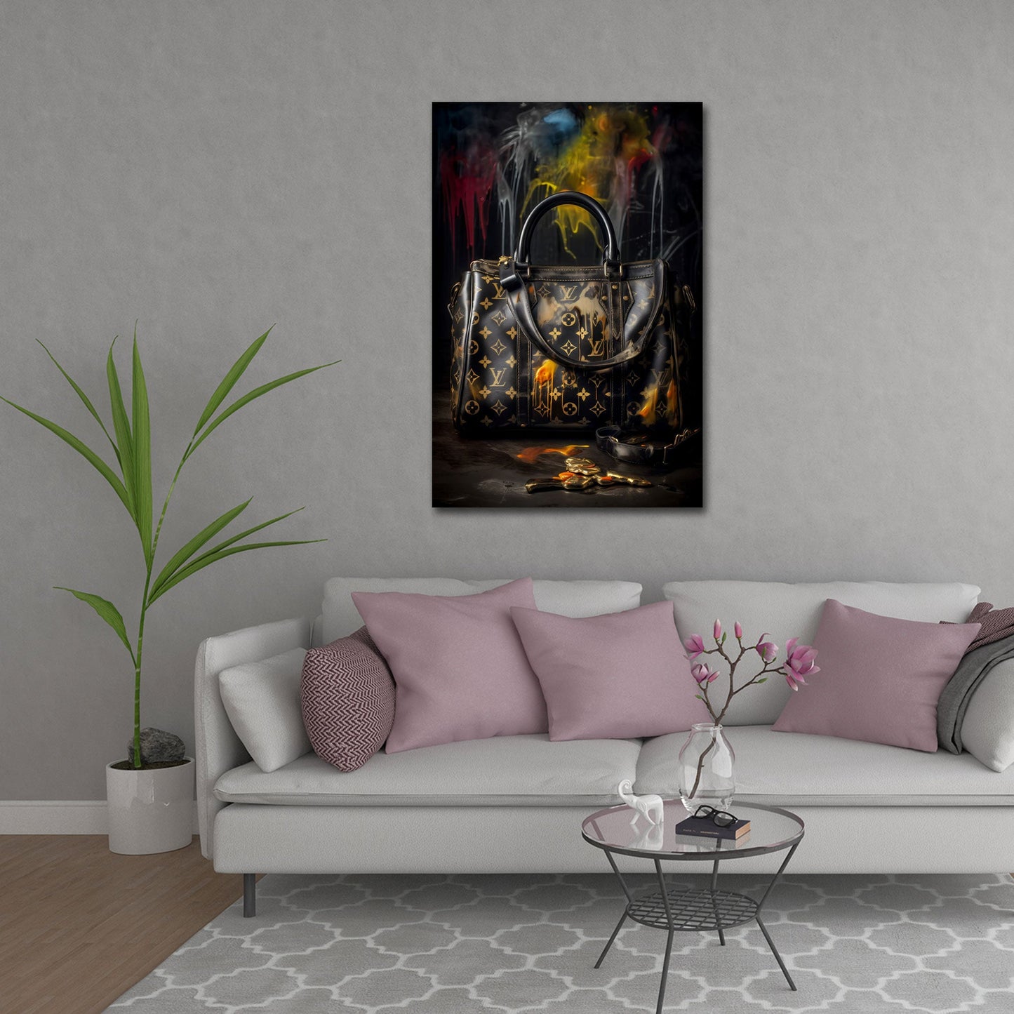 Exklusive Designer Tasche in stilvoller Luxus Kunst Wandbild