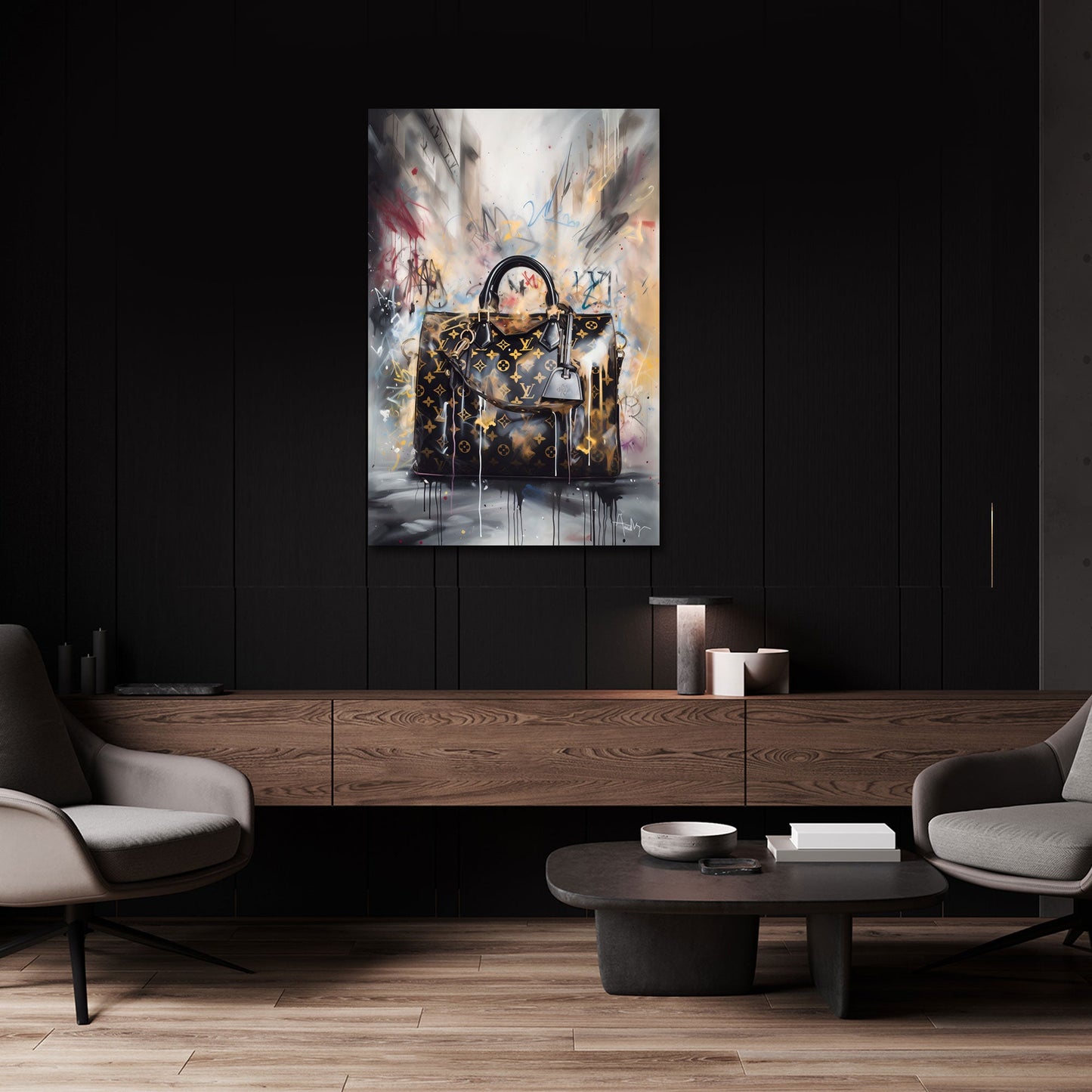 Exklusive Fashion Tasche in moderner urbaner Kunst Wandbild