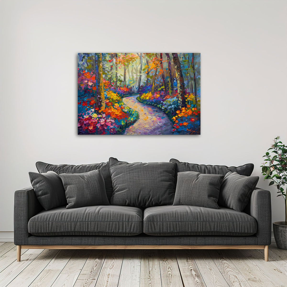 Herbstlicher Waldweg als Wandbild im Flur