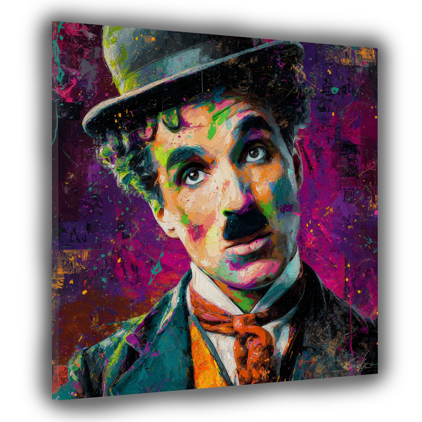 Farbenstarke Filmikone Chaplin Pop Art Wandbild