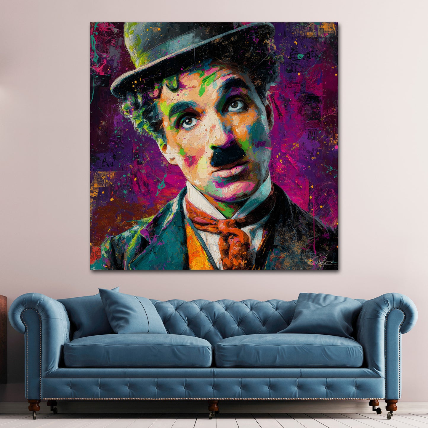 Farbenstarke Filmikone Chaplin Pop Art Wandbild