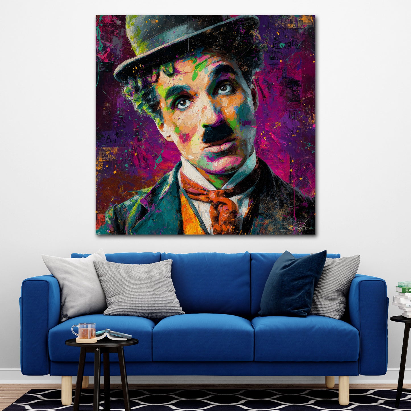 Farbenstarke Filmikone Chaplin Pop Art Wandbild