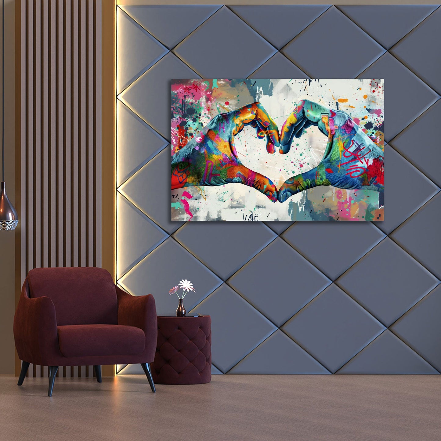 Farbige Hände als Liebessymbol Street Art Wandbild