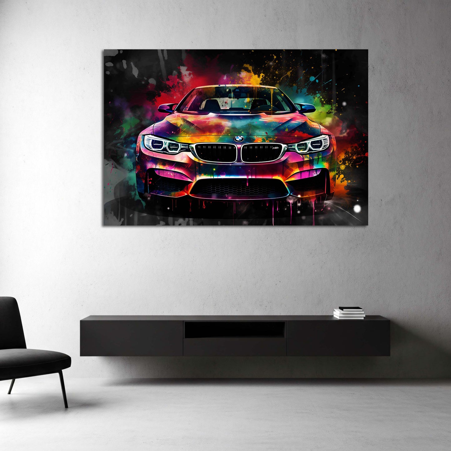 Farbspritzer Sportwagen BMW Pop Art Wandbild