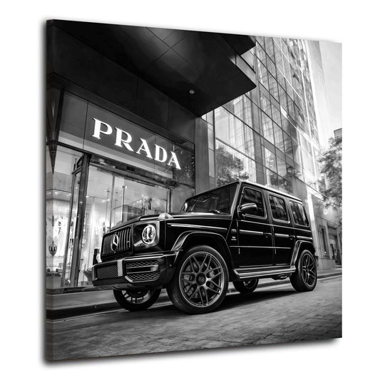 Fashion Boutique und SUV elegant monochrom Stadt Wandbild