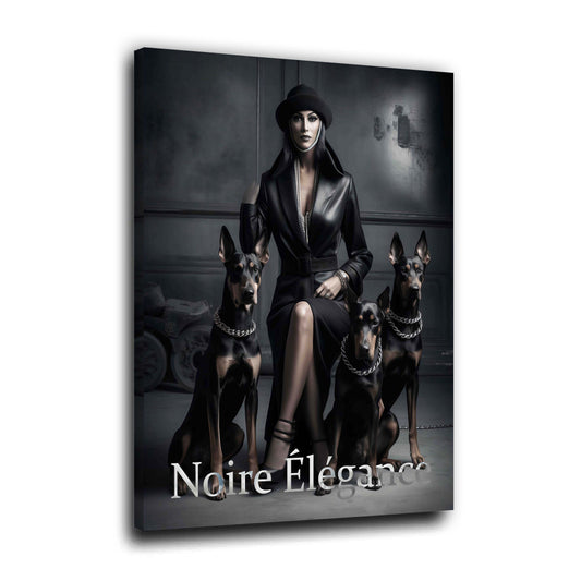 Fashion Diva mit Hunden Noire Élégance schwarz weiß Dominanz und Eleganz vereint Wandbild