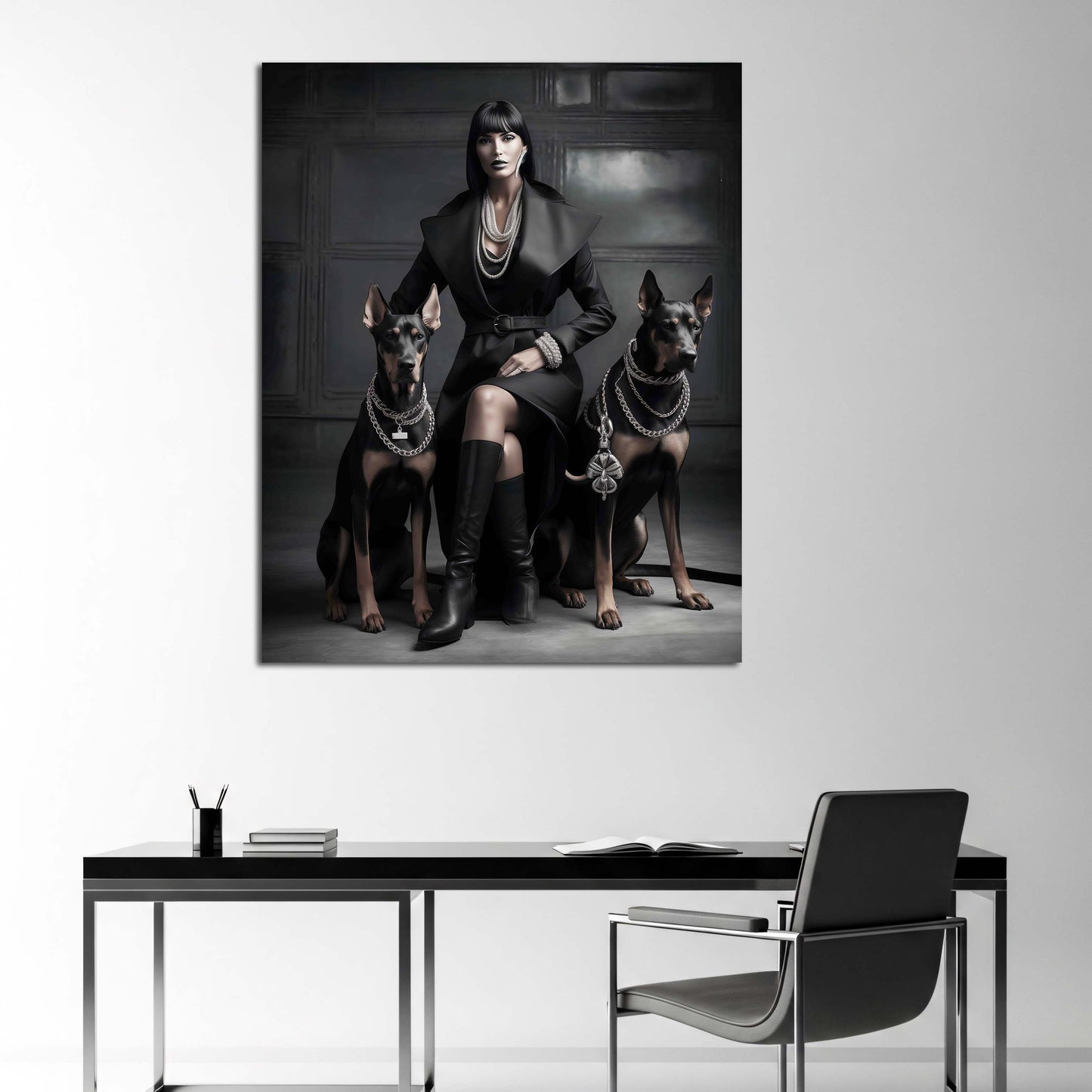 Femme Fatale Modefotografie Frau mit Hunden modern Wandbild