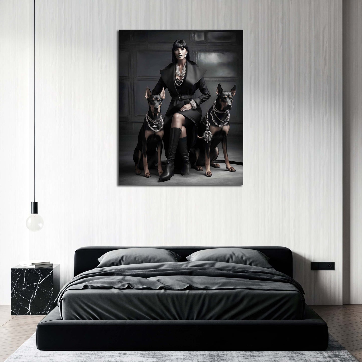 Femme Fatale Modefotografie Frau mit Hunden modern Wandbild