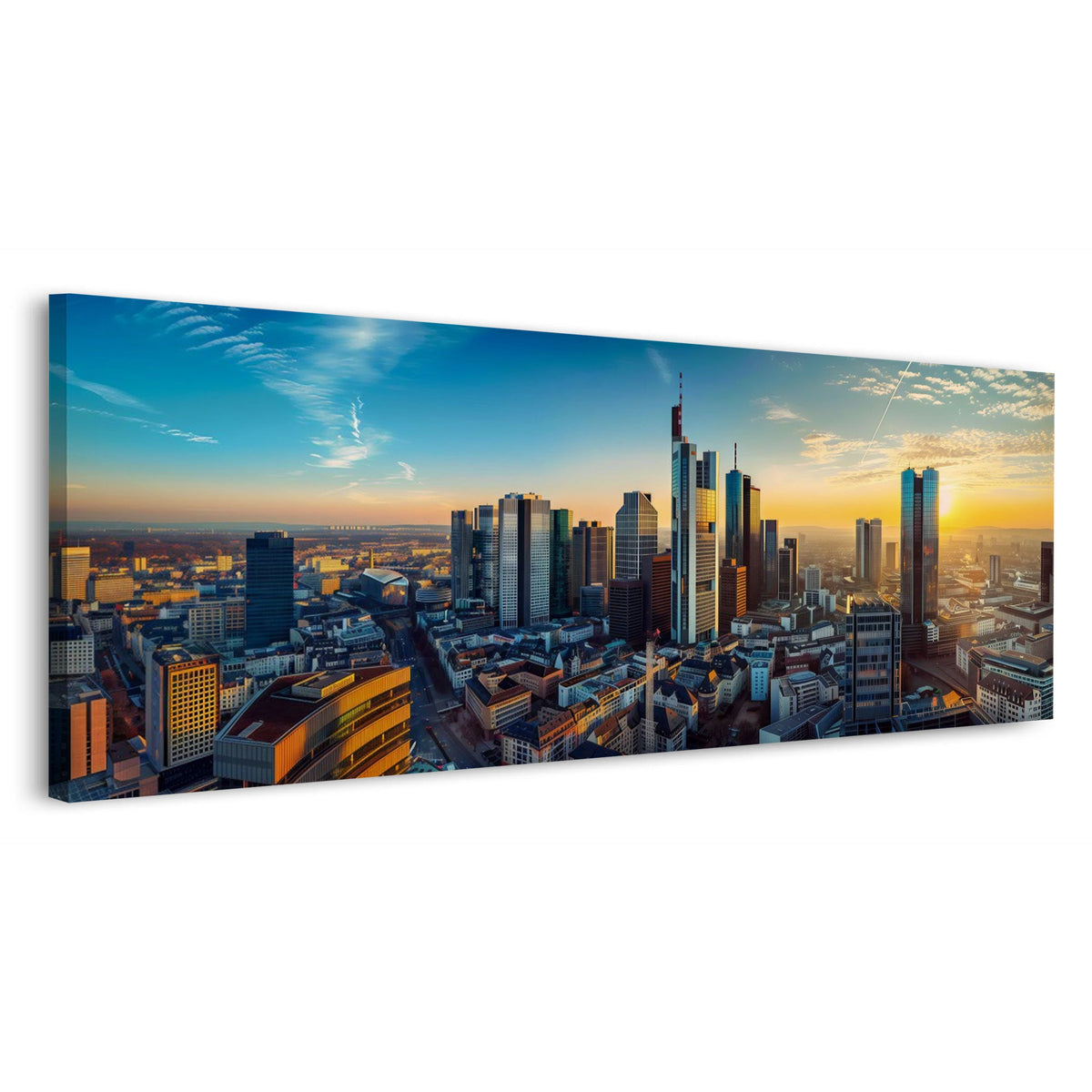 Panorama Wandbild mit Frankfurter Skyline am Abend