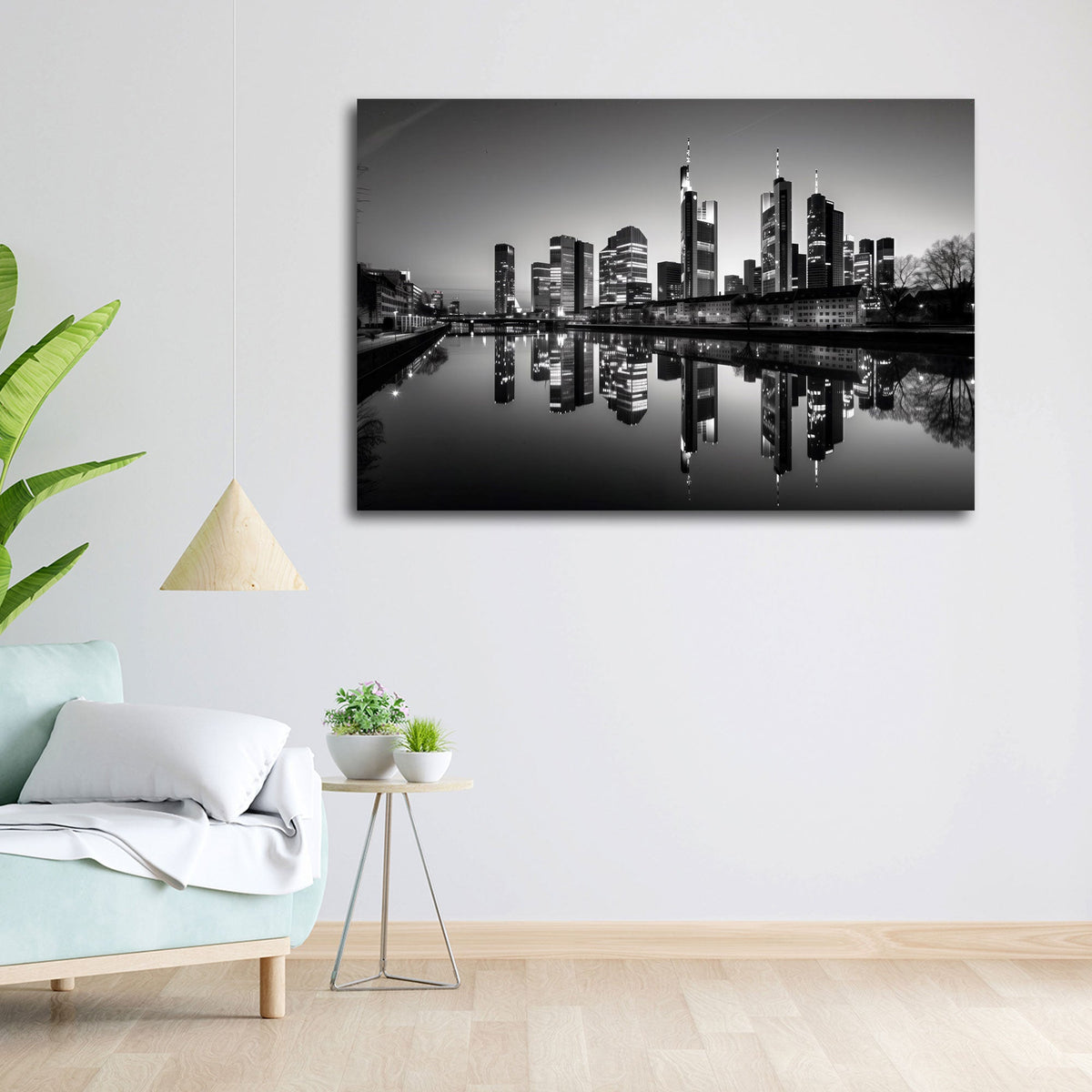 Monochromes Städte Wandbild als Blickfang im Büro