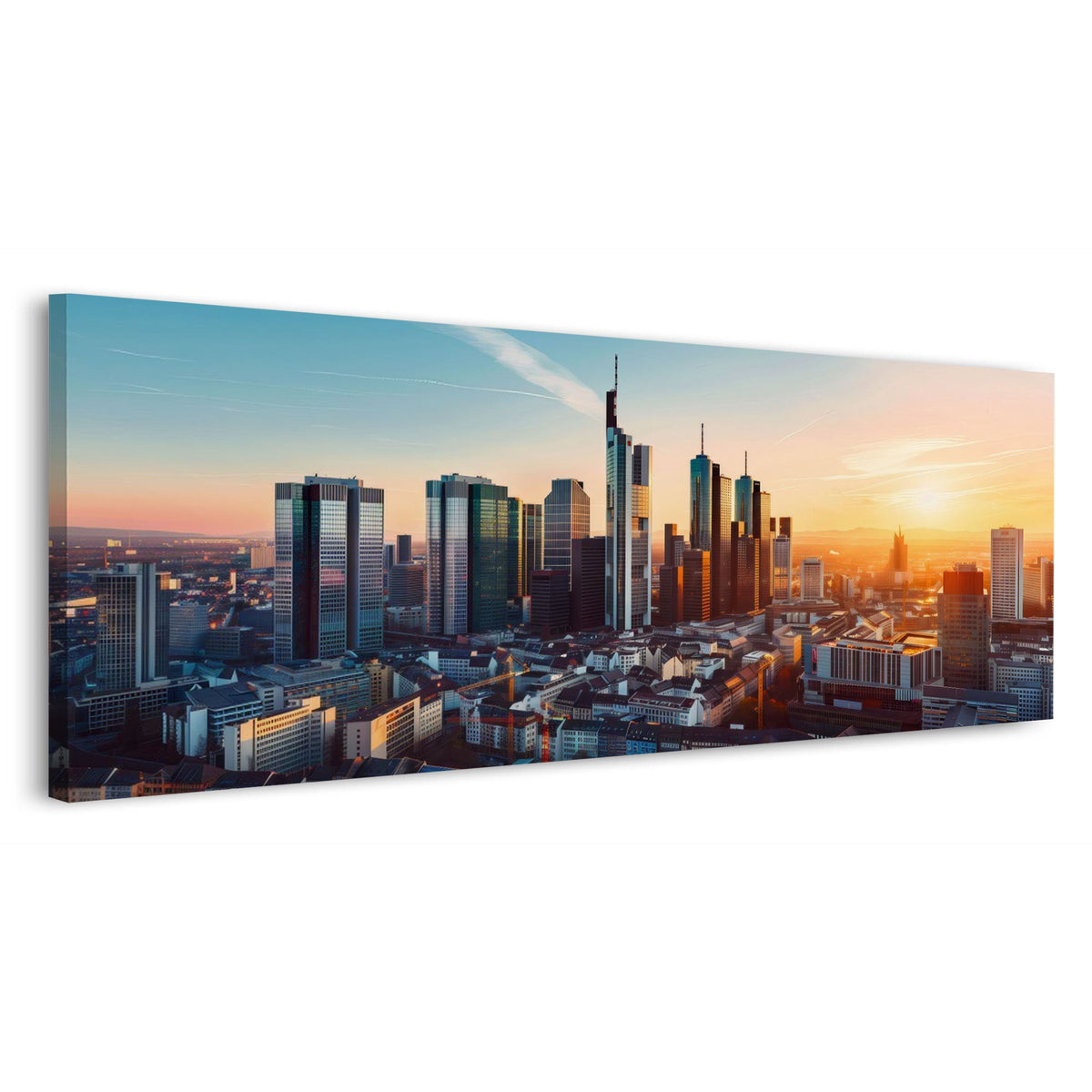 Panorama Wandbild mit Frankfurt bei Sonnenuntergang