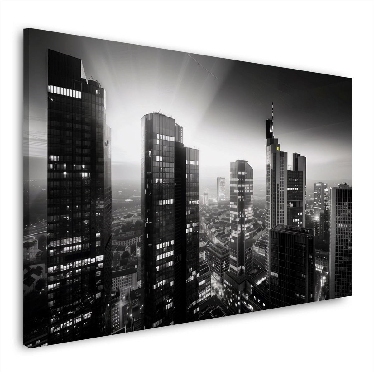 Schwarz-Weiß Wandbild mit dramatischer Frankfurter Skyline