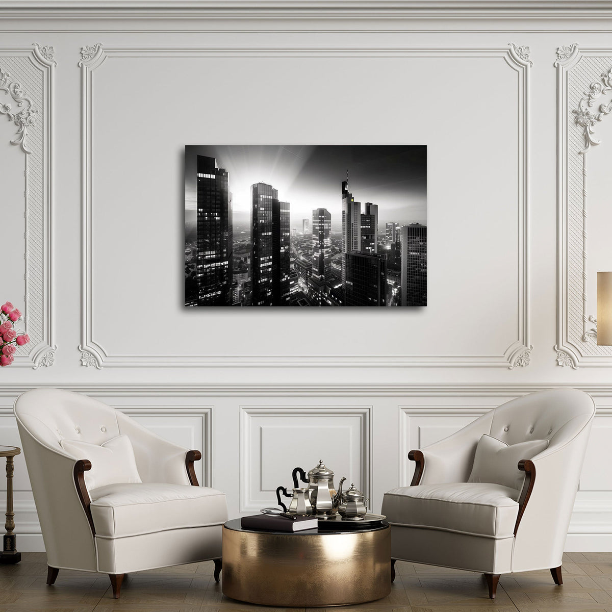 Monochromes Städte Wandbild als Blickfang im Büro