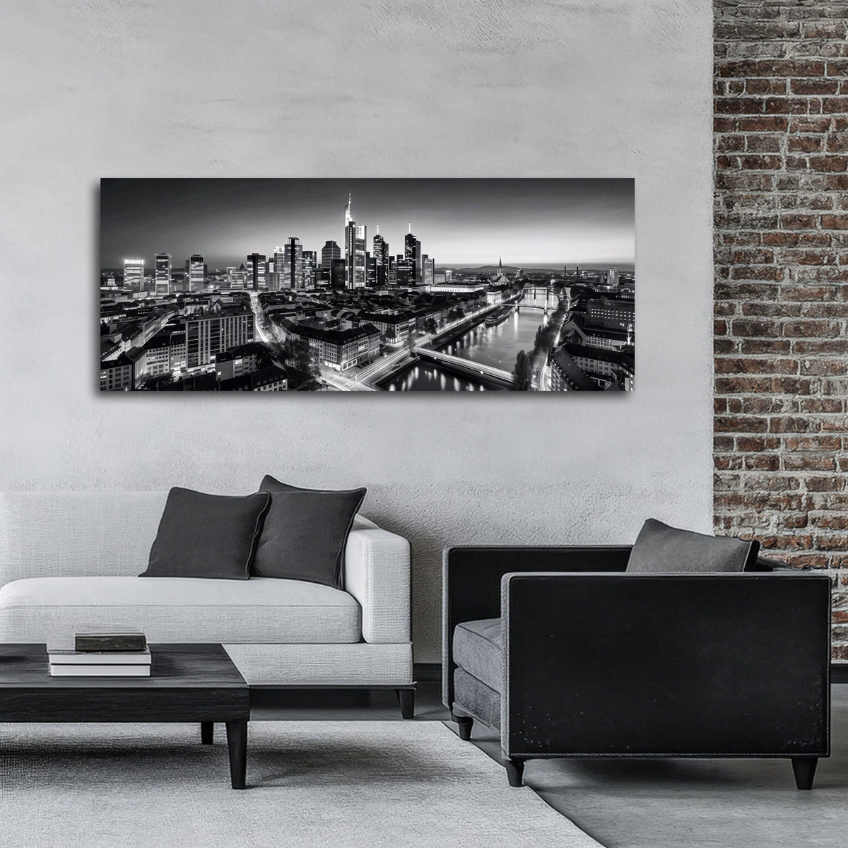 Monochromes Städte Panorama als Blickfang im Büro