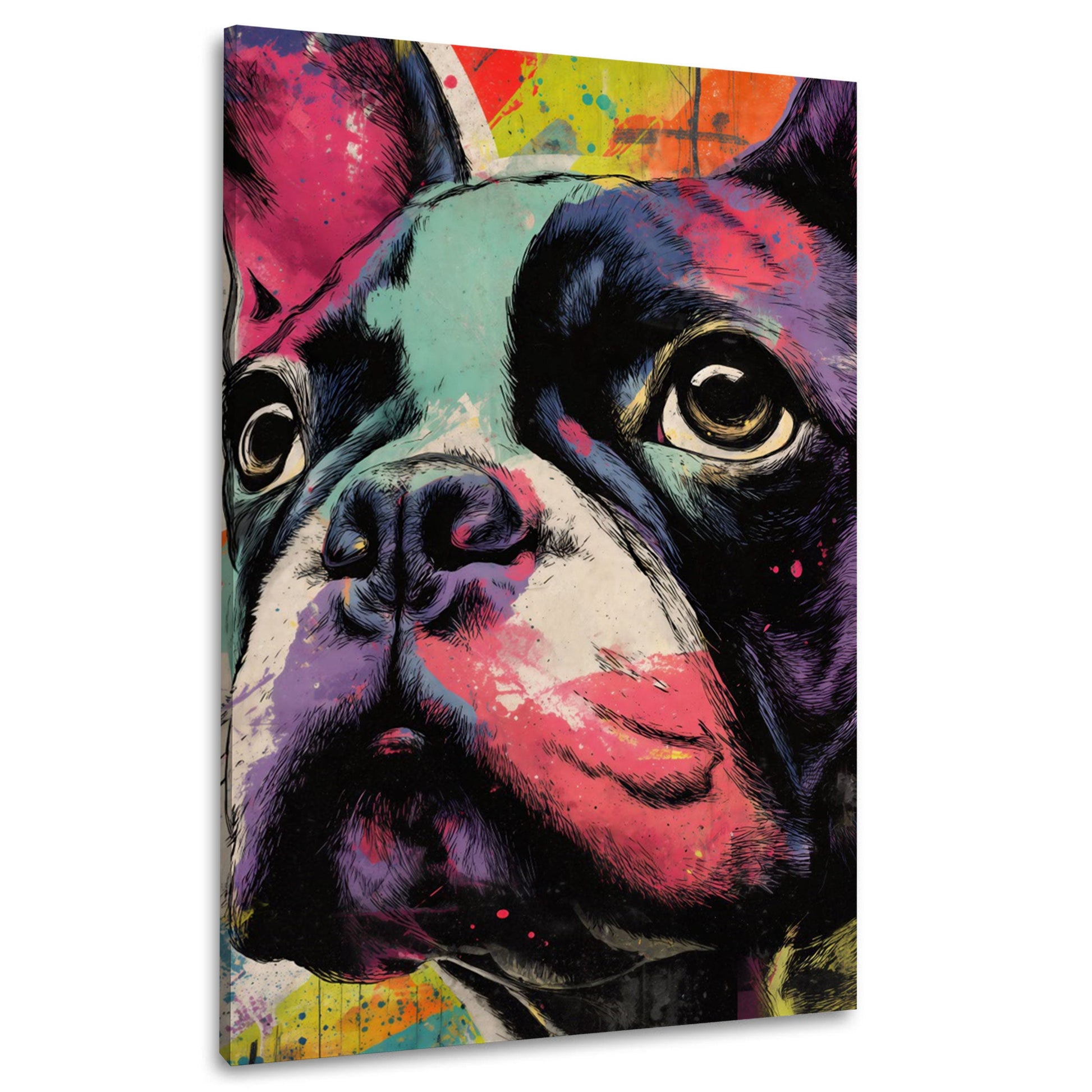 Französische Bulldogge in leuchtender Pop Art Wandbild