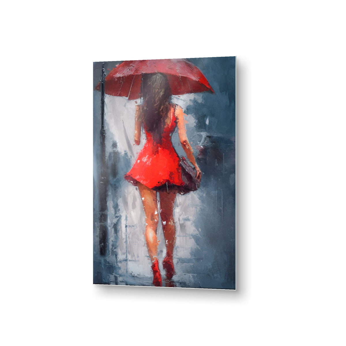 Frau im roten Kleid – Acrylglas mit Glaseffekt