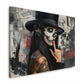 Wandbild Frau mit Skull Make-up und Zylinder vor Graffiti Wand