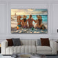 Strand Wandbild mit Freundinnen über dem Sofa im Wohnzimmer