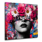 Frauenportrait mit Blumen im Graffiti Stil Wandbild