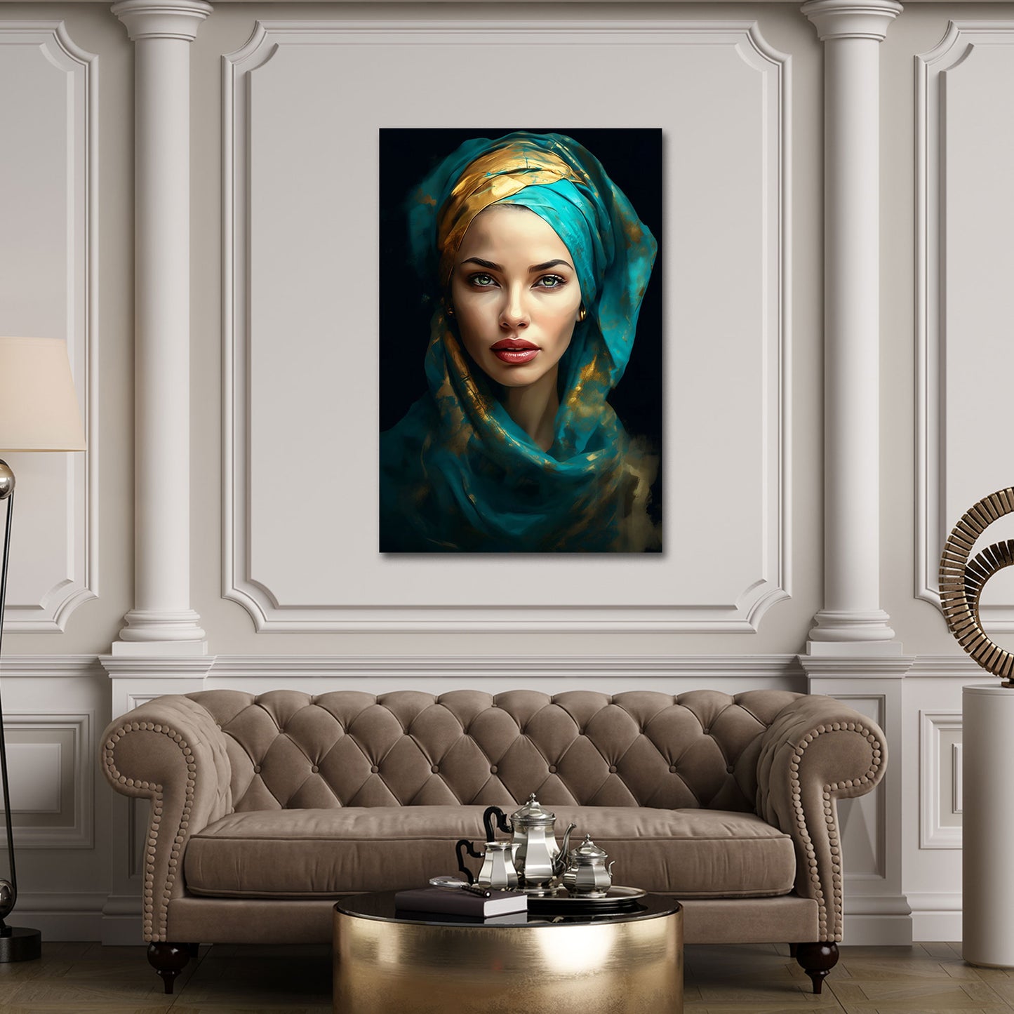 Frauenportrait mit Turban edle Farben Wandbild