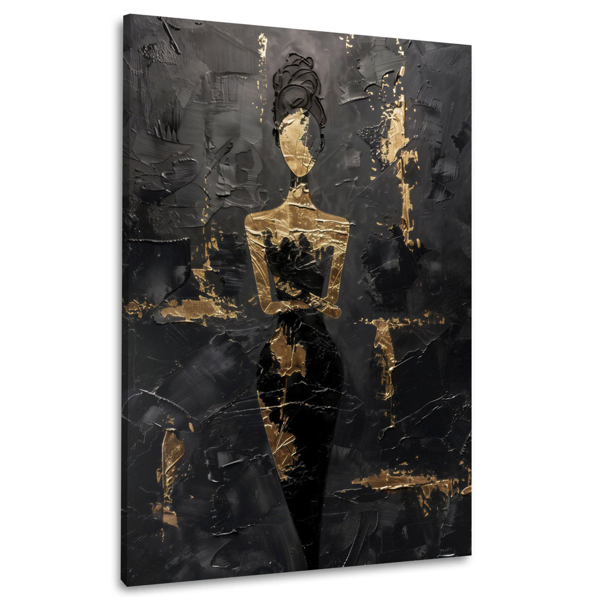 Wandbild mit eleganter Frauensilhouette in Schwarz und Gold