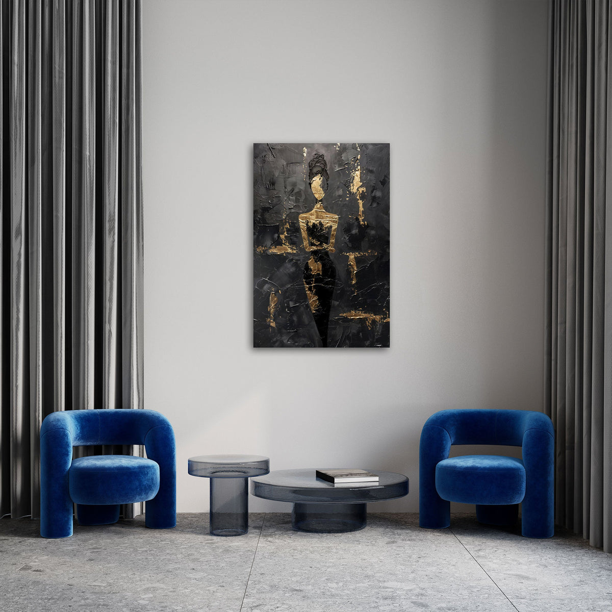 Wandbild in Schwarz und Gold als Akzent im Schlafzimmer