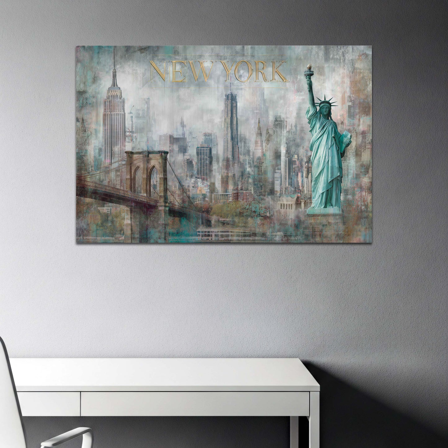Freiheitsstatue der Stadt New York in Vintage Wandbild