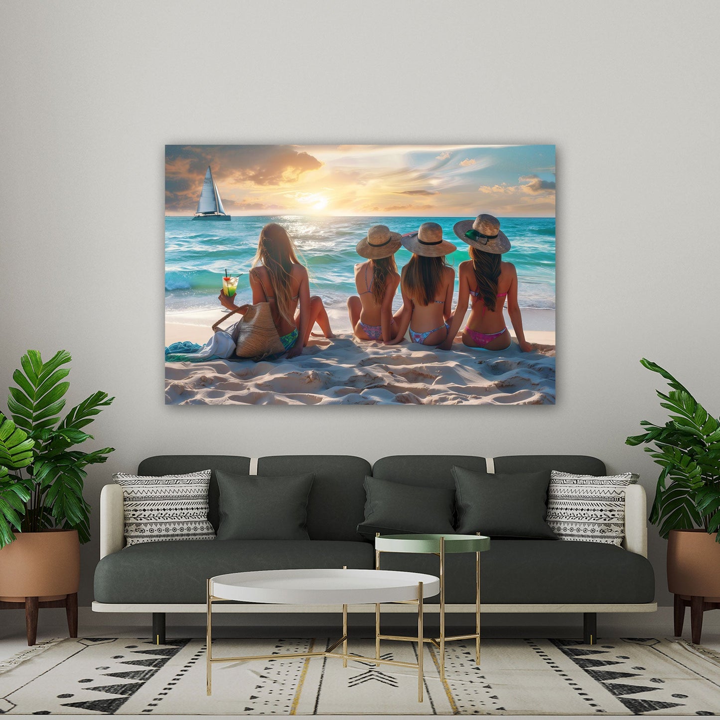 Freundinnen Sommer Strand in Pastelltönen Wandbild