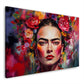 Frida Kahlo Portrait mit bunten Blumen Wandbild