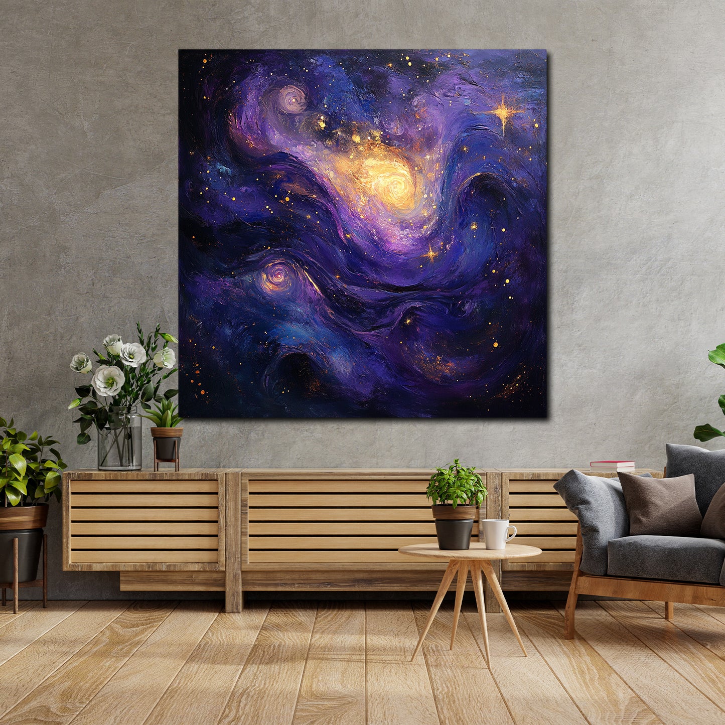 Galaxie Lila Gold Sterne abstrakt Weltraumszene Wandbild