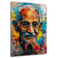 Gandhi Porträt im Street-Art-Stil mit runder Brille als buntes Wandbild