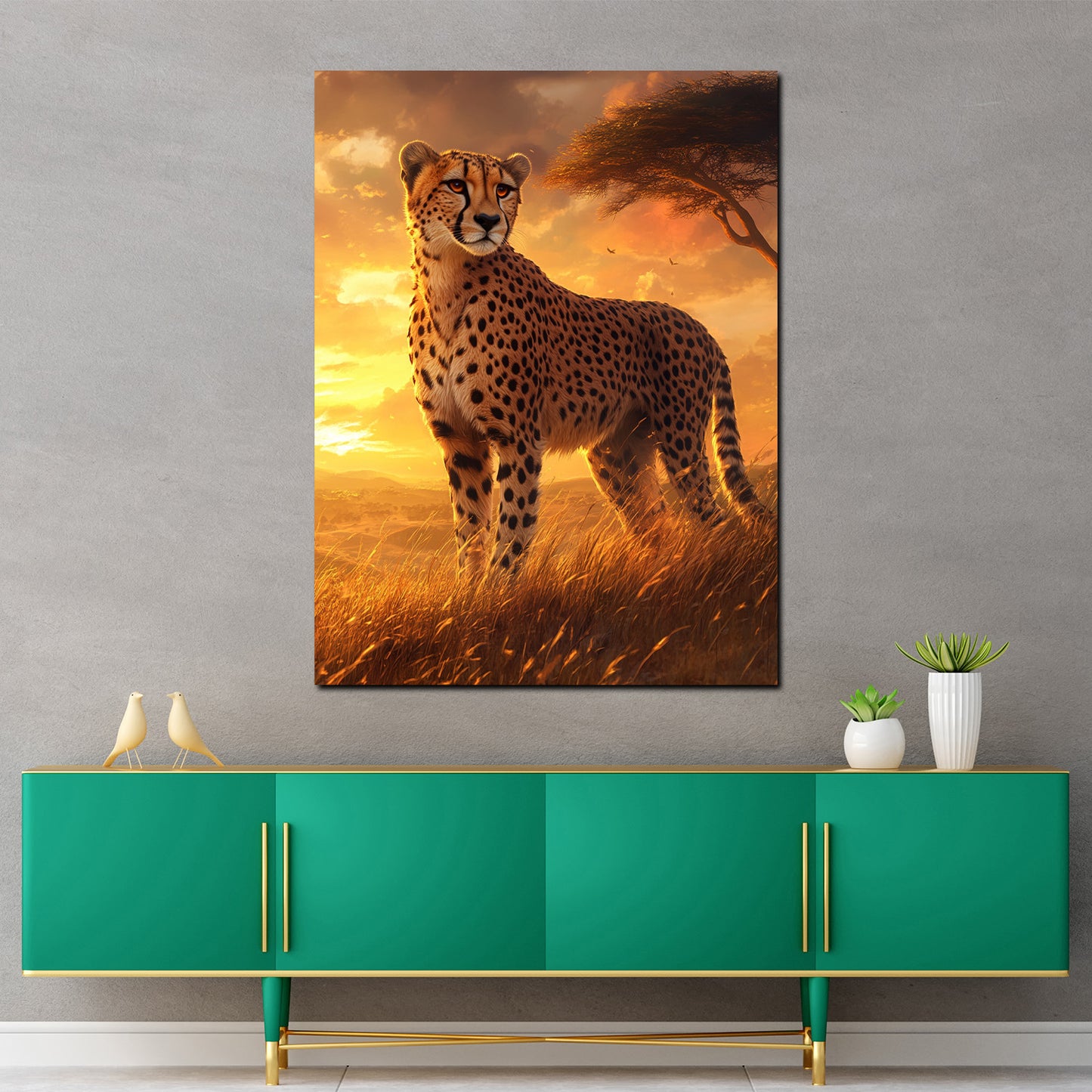 Gepard im Sonnenuntergang Afrika Wandbild