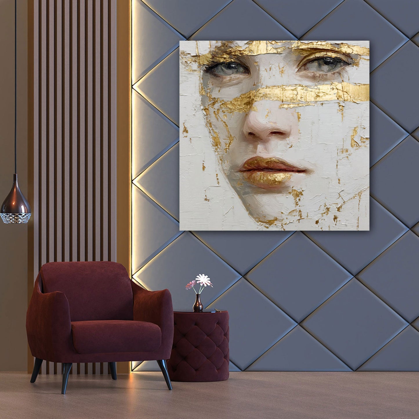 Gesicht abstrakt Gold in lebhaften Farben Wandbild