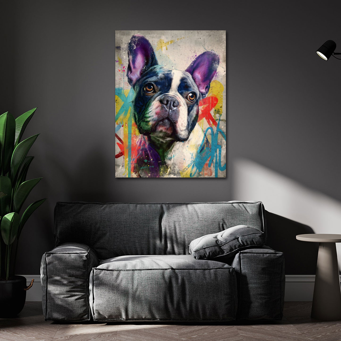 Gesicht Französische Bulldogge Tiermotiv Pop Art Wandbild