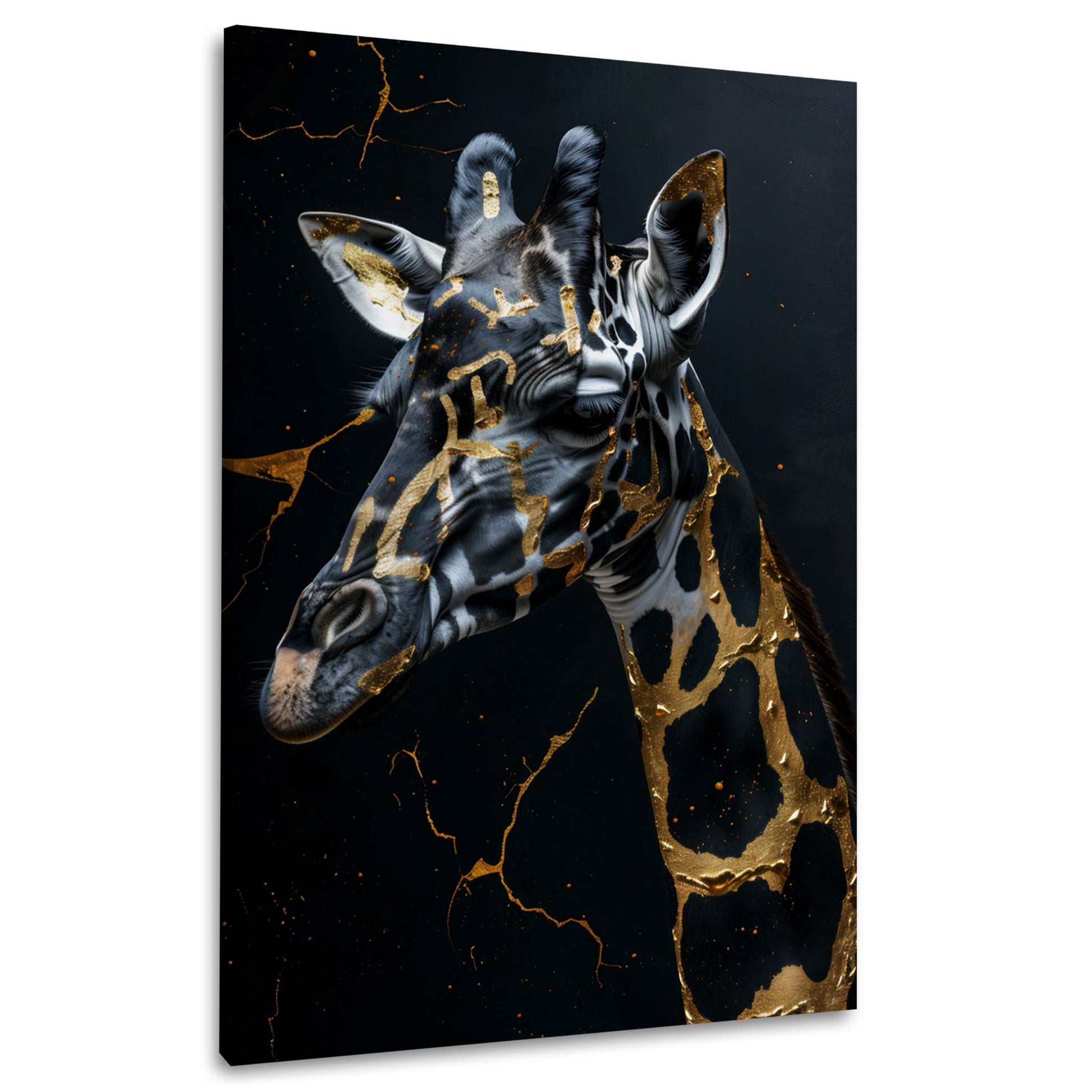 Giraffe Porträt in Schwarz und Gold edles Wandbild