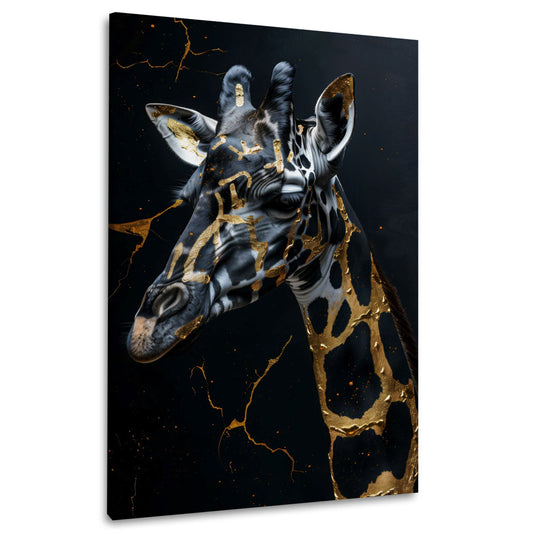 Giraffe Porträt in Schwarz und Gold edles Wandbild