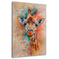 Giraffenkopf in Aquarell mit Orange, Türkis und Rosa – Wandbild im Hochformat